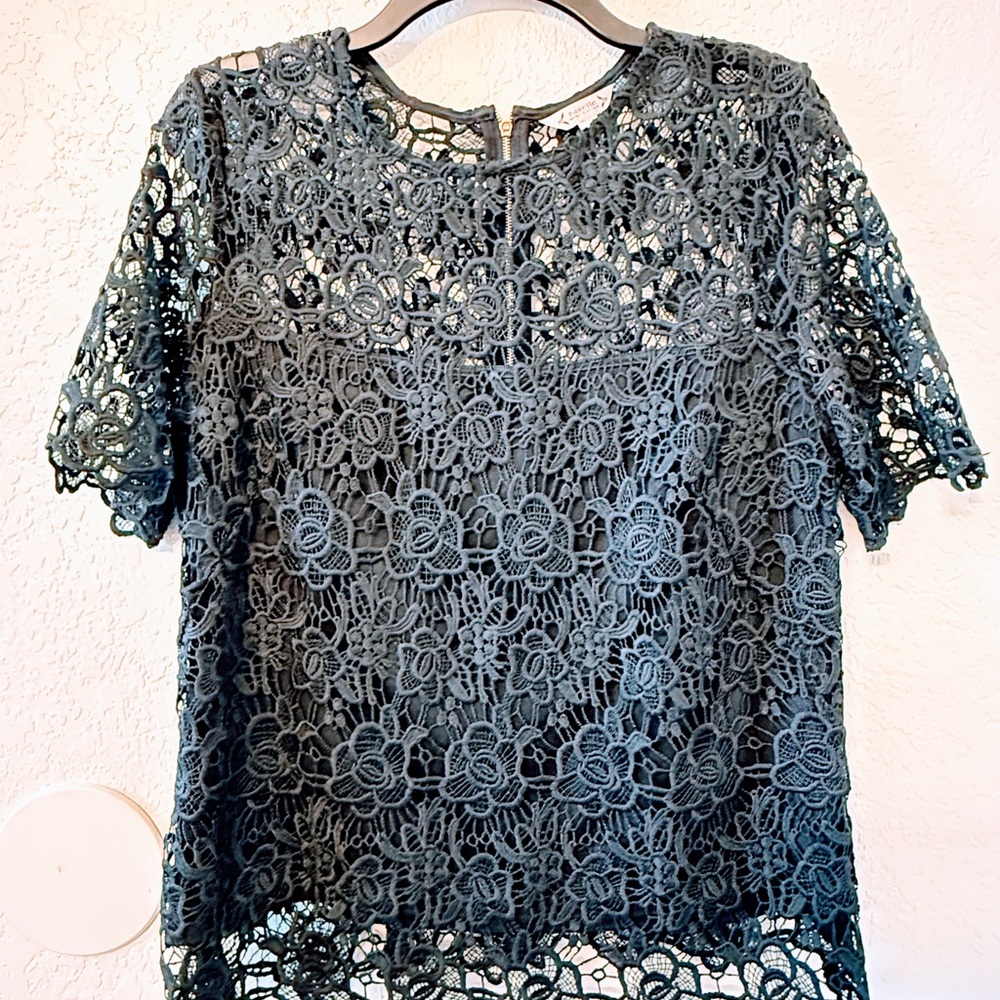 Nanette Lepore Floral Lace Top - Dark Gray